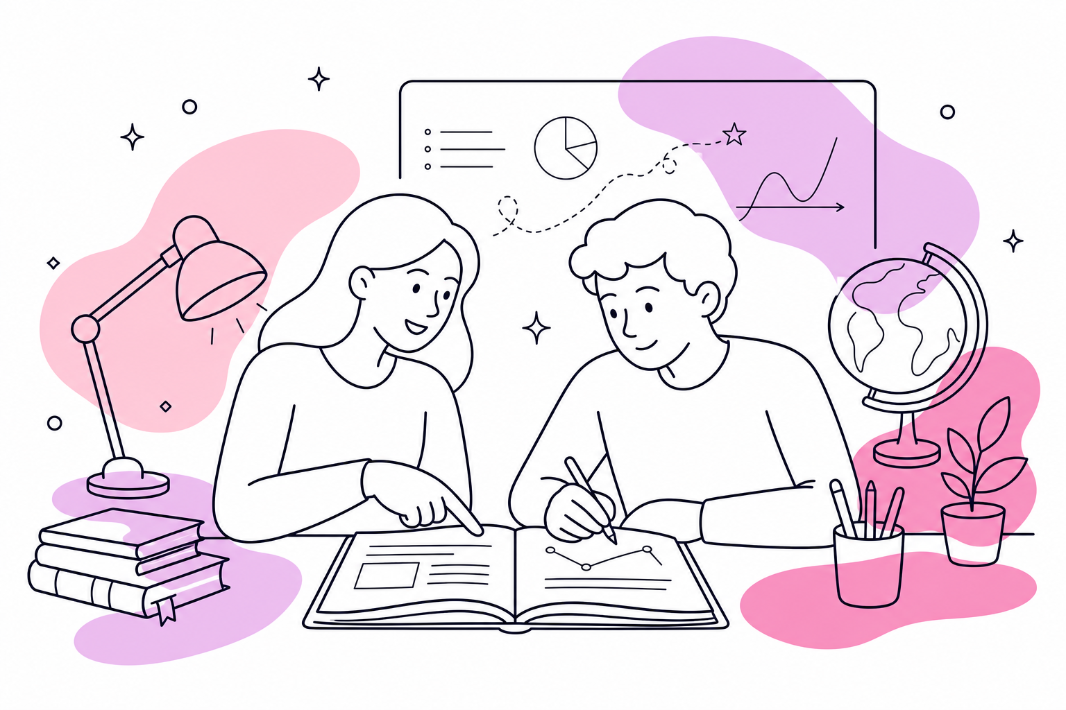 Two students working together with a tutor-style study guide